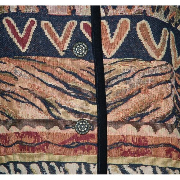 Stonebridge Brown Tapestry Button Up Jacket Size L Animal Print  Velvet Trim - Picture 3 of 12